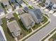 Aerial view of the neighborhood and its streets with neatly landscaped yards at 2915 Winter Crop Way, Apex, NC 27502