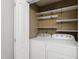 Convenient laundry room with storage shelves and modern washing machine at 310 Bay Dr, Cary, NC 27511