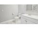 This bathroom features a modern vanity, a white toilet, and neutral gray paint at 421 Gilpin Way, Cary, NC 27519
