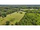 Expansive aerial shot of the property's lush greenery, pond, mature trees, and home with pool at 5200 Mrs Fuller Rd, Mebane, NC 27302