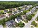 An aerial view of a suburban neighborhood shows lush trees and well maintained homes at 5942 Big Nance Dr, Raleigh, NC 27616