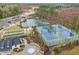 Aerial view of tennis courts, bocce ball, and community amenities at 1010 Sandbar Ln, Durham, NC 27703