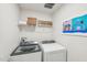 Functional laundry room equipped with washer and dryer, and storage space at 1037 Winding Spring Dr, Mebane, NC 27302