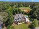 Aerial view of the property showcasing the home, pool, and spacious, tree-lined surroundings at 1420 Norwood Crest Ct, Raleigh, NC 27614