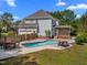Backyard view showing a swimming pool, concrete patio, and access to a screened-in back porch at 1420 Norwood Crest Ct, Raleigh, NC 27614