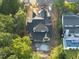 Aerial view of home under construction with a new pool and spa surrounded by lush trees at 5013 Coronado, Raleigh, NC 27609