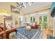 Bright living room with tall ceilings, skylights, and access to outdoor spaces, with dining room in view at 5405 Bluet Ct, Holly Springs, NC 27540