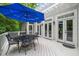 Outdoor patio with table, chairs, and bright blue umbrella for outdoor dining at 5405 Bluet Ct, Holly Springs, NC 27540