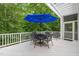 Outdoor patio with table, chairs, and bright blue umbrella for outdoor dining at 5405 Bluet Ct, Holly Springs, NC 27540