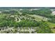 Wide aerial shot over a residential community surrounded by lush green forests at 5408 Gunnette Dr, Raleigh, NC 27610