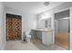 Bright bathroom featuring a neutral palette, accessible vanity, and an elephant-themed shower curtain at 627 Gaslight Trl, Wendell, NC 27591