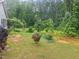 Lush backyard with mature trees and garden beds, creating a serene and private outdoor space at 850 Apalachia Lake Dr, Fuquay Varina, NC 27526