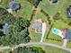 Community with homes surrounded by mature trees, green lawns, pools, and winding roads at 105 Somerley Dr, Garner, NC 27529