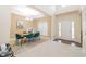 Dining area features an open space, modern light fixture and front entrance view at 110 Elmsford St, Durham, NC 27707