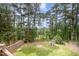 Wooded backyard with a playground, lush lawn, and privacy fence, creating a private and serene outdoor space at 1211 Whispering Oak Ln, Durham, NC 27704