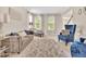 Inviting living room with large windows, neutral paint, carpet, and coordinated sofas and chairs at 1309 Caribou Xing, Durham, NC 27713