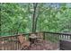 Relaxing wooden deck with table and chairs, surrounded by lush greenery for serene outdoor living at 1311 Theodore Ln, Durham, NC 27703