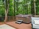 Relax in the private backyard hot tub surrounded by trees at 14 Gloucester Ct, Durham, NC 27713