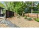 Spacious backyard is wood-chipped with an installed fence for privacy at 1420 Seabrook Ave, Cary, NC 27511
