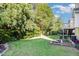Lush, green backyard featuring a spacious lawn and plenty of trees at 1603 Timber Wolf Dr, Durham, NC 27713