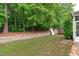 A lush backyard featuring green grass, trees, and recreational equipment at 1939 Mostyn Ln, Apex, NC 27502
