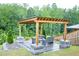 Backyard featuring an outdoor seating area underneath a wooden pergola at 1950 Menet St, Apex, NC 27502