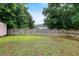 Wide shot of the fenced backyard with a grassy lawn at 202 Stonecreek Dr, Apex, NC 27539
