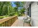 Front deck with green woven chairs and wood railing at 26 Rogerson Dr, Chapel Hill, NC 27517