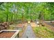 Backyard featuring a potting area, patio furniture, swing, and yellow door at 2606 Sherbrooke Dr, Durham, NC 27712