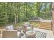 Outdoor patio with comfortable seating and a lush green backdrop of trees at 3910 Somerset Dr, Durham, NC 27707