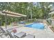 Resort-style pool and patio area with outdoor kitchen and pergola at 3910 Somerset Dr, Durham, NC 27707