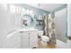 Bathroom with marble vanity, tile floors, a white toilet, and a shower and tub combo at 3916 Rustic Mill Dr, Apex, NC 27539