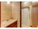 Bathroom with floral wallpaper, vanity, and shower-tub with white curtain at 4272 Boyd Wright Rd, Burlington, NC 27215