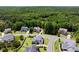 Stunning aerial view of luxury homes nestled in a lush green neighborhood near a dense tree preserve at 5100 Schellinger, Raleigh, NC 27612