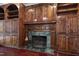 Close up of the fireplace with decorative features at 636 Pendleton Lake Rd, Raleigh, NC 27614