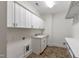 Functional laundry area with white cabinets, sink and countertop at 636 Pendleton Lake Rd, Raleigh, NC 27614