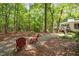 Backyard with lush trees and seating offers a relaxing outdoor space at 800 Shady Lawn Rd, Chapel Hill, NC 27514