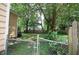 View of the lush backyard featuring mature trees and a fence, providing privacy and a serene outdoor space at 803 W Club Blvd, Durham, NC 27701
