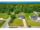 Aerial view of a well-situated home with a long drive in a lush green neighborhood at 101 Kristina Dr, Selma, NC 27576