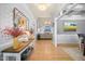 Beautiful foyer boasts hardwood floors, stylish decor, and decorative lighting at 113 Cedardale Ct, Clayton, NC 27520