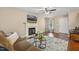 Cozy living room with a fireplace, plush sofa, and decorative area rug creating a warm ambiance at 1984 Sadler Ave, Creedmoor, NC 27522