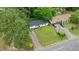 Aerial view showcasing a well-maintained property, lush trees and long driveway at 3803 Jonesville Rd, Wake Forest, NC 27587