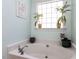 Bathroom features a luxurious white soaking tub with chrome fixtures and two large potted plants at 4132 Battle Field Dr, Garner, NC 27529