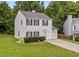 Traditional two-story home boasts an attached garage, green lawn, and classic black shutters at 4221 Ivy Hill Rd, Raleigh, NC 27616