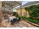 Cozy patio area with stone flooring, comfortable seating, and a pergola, perfect for outdoor relaxation at 4409 All Points View Way, Raleigh, NC 27614