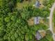 Aerial view of homes surrounded by lush green trees in a quiet, residential neighborhood at 4508 Alice Dr, Oxford, NC 27565