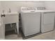 Functional laundry room featuring a utility sink and modern washer and dryer at 5029 Jowetts Walk Dr # 29, Cary, NC 27519