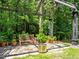 Seating area beneath a pergola with stone patio and landscaping creates a tranquil outdoor retreat at 676 Whitehurst, Pittsboro, NC 27312