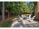 Backyard view of outdoor seating area featuring a fire pit at 71012 Russell, Chapel Hill, NC 27517