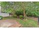 Beautiful backyard featuring mature trees, lawn, and iron fence that create a private oasis at 8013 Morrell Ln, Durham, NC 27713